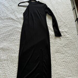 Topshop Asymmetrical Sleeve Ribbed Midi Dress